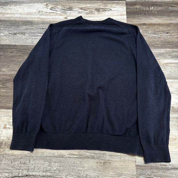 Eddie Bauer Blue Mens L Ribbed V-Neck Merino Wool Cotton Blend Sweater  Preppy - Picture 2 of 7